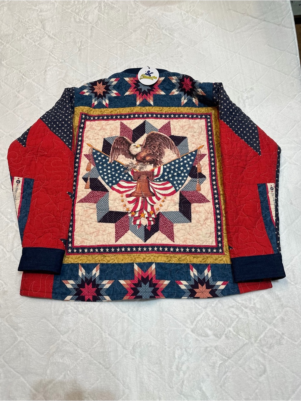 Quilted Jacket patchworks - Red, Blue & Cream.   Size-M